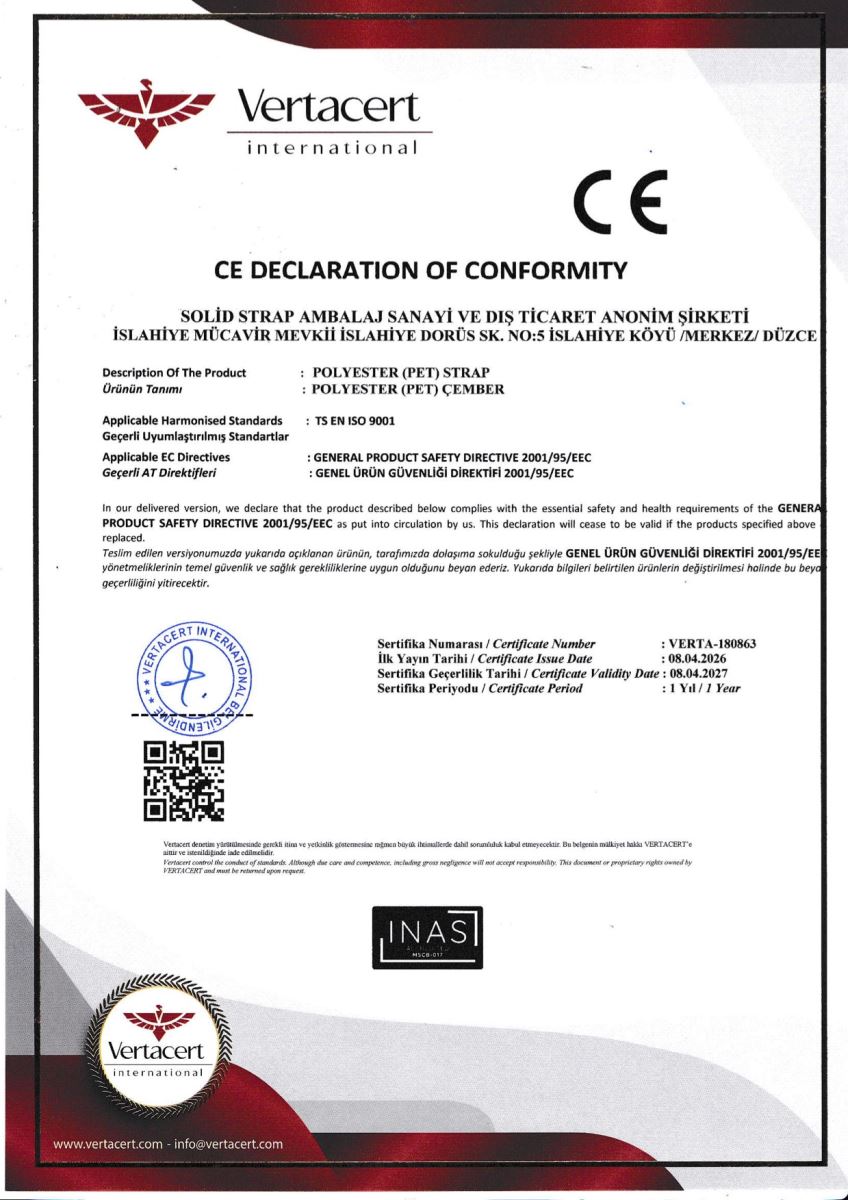 CE TS EN ISO 9001 PET STRAP