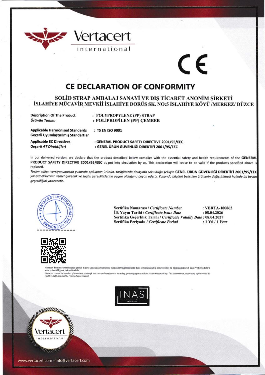 CE TS EN ISO 9001 PP STRAP